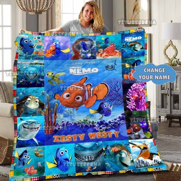 Custom Name Dory Nemo Blanket, Finding Nemo Quilt Fleece Blanket