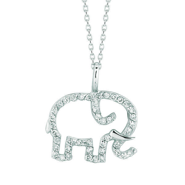 Pre-owned Morris 0.25 Carat Natural Diamond Elephant Necklace Pendant 14k White Gold Si