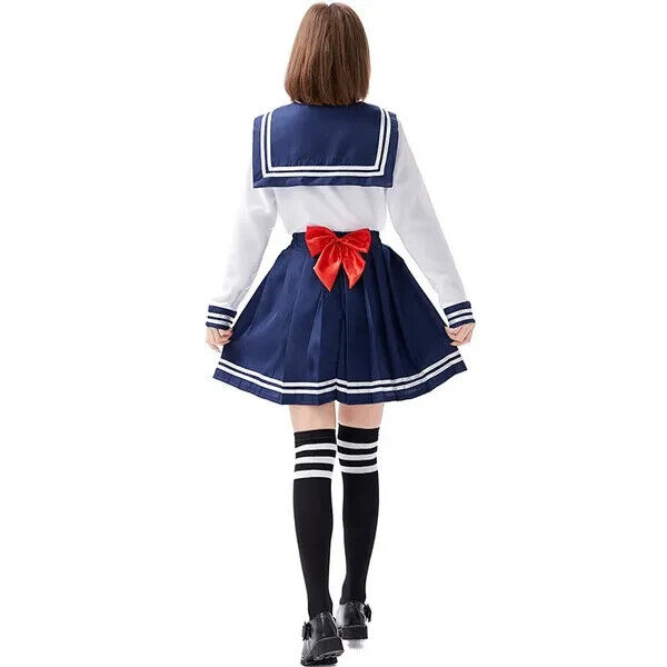 Japanese School Girls Uniform Sailor Lt Blue Cardigan Anime Cosplay Costume