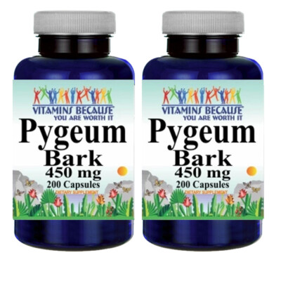 Pygeum Bark 450mg 2X200 Caps 450 mg per Capsule 900mg/per 2 Capsules