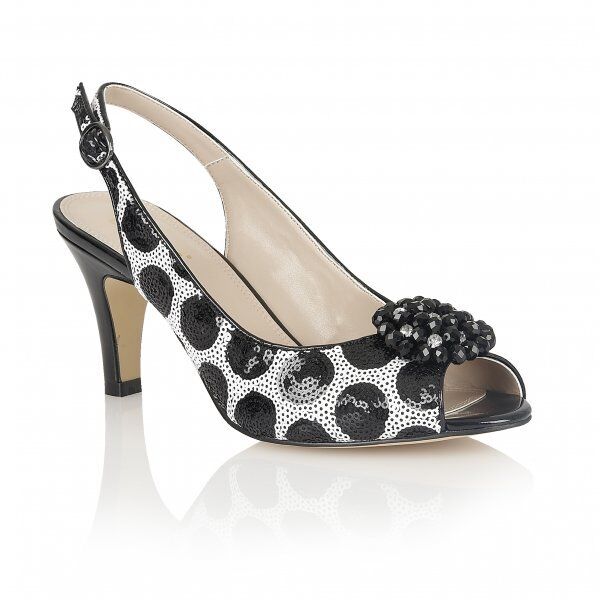 Spot on F1R0057 Femmes Noir Satin Peep Toe Cour Chaussures R15A