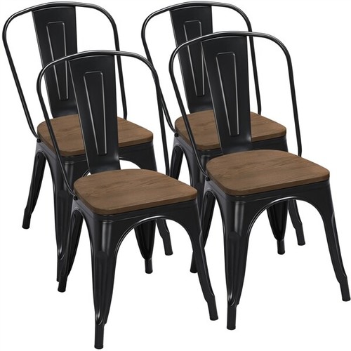 S W/wood Seat Stackable Side Chairs Kitchen Bistro Chair Bla