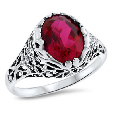 ART DECO DESIGN CLASSIC STYLE 925 SOLID SILVER 2.5 CT LAB-CREATED RUBY RING 769Z
