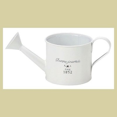Tin Watering-Can Shaped Planter Pot White with Drainage Liner