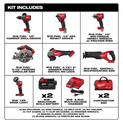 Milwaukee Tool 3697-27 M18 Fuel 7-Tool Combo Kit