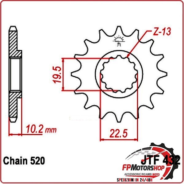 PIGNONE TRASMISSIONE PER MOTO JT 432 Z16 JTF432.16 BETA JONATHAN 350 03-10