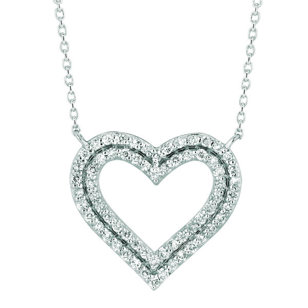 Pre-owned Morris 0.55 Carat Natural Diamond Double Heart Necklace Pendant 14k White Gold Si