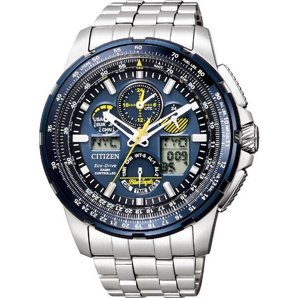 Pre-owned Citizen Promaster Sky Blue Angels Jy8078-52l Eco-drive Solar Atomic Men Watch In Silver