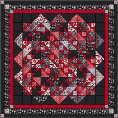 Quilt Kit/Offset Diamond Queen/Red, Black, White Pre-cut Fabrics Ready To Sew