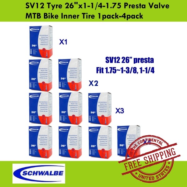 Schwalbe SV12 Tyre 26"x1-1/4-1.75 Presta Valve MTB Bike Inner Tire 1pack-4pack