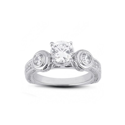 1.87 CT D/VS2 Round Natural Diamonds Platinum Vintage Style 3-Stone Ring