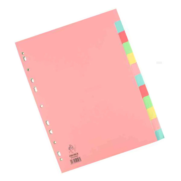 12 Part Subject Filing File Dividers A4 Multi Punched Coloured