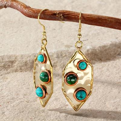 New Tara Mesa Turquoise & Malachite Studded Marquise Earrings