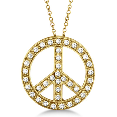 Pre-owned Unique .50ct Round Diamond Peace Sign Pendant Necklace  14k Yellow Gold Womens In Clear