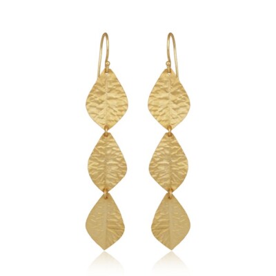 Leaf layered earring, thin leaf earring, gold texture leaf, nature gift jewelry