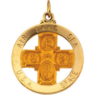 Pre-owned Rembrandt St Christopher 4 Way Medal In 14k Yellow Gold 33mm Air Land Sea Space Military