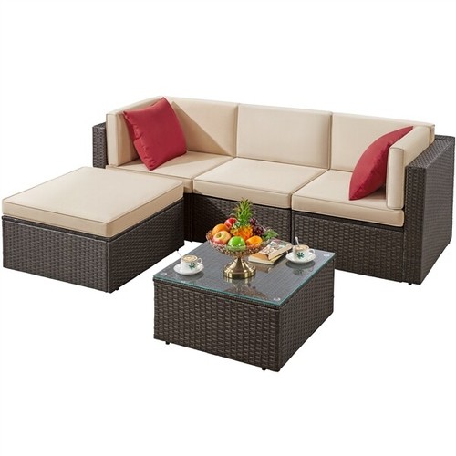 Sets, 5 Pcs Outdoor Sectional Sofa Conversation Set With Cus