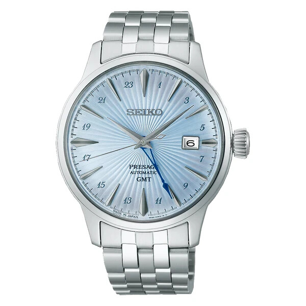 Pre-owned Seiko Presage Skydiving Cocktail Time Gmt Automatic Blue Dial Watch Ssk037