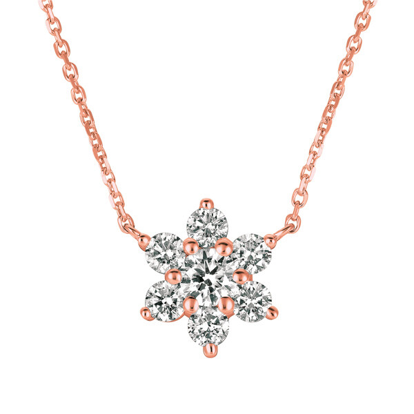 Pre-owned Morris 1.00 Carat Natural Diamond Flower Necklace 14k Rose Gold Si 18'' In Pink