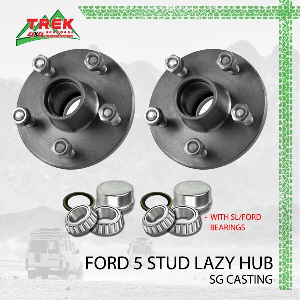 Pair Trailer Hubs Ford 5 Stud Wheel Parts Lazy hub Kits with Bearings Ford SL