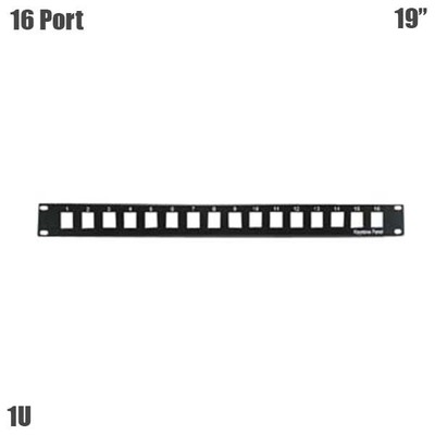 16-Port 1U 19'' Network Rack Mountable Blank Patch Panel For Keystone Jack Black 