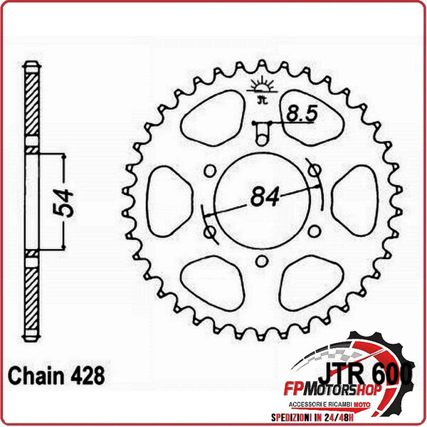 CORONA PER TRASMISSIONE MOTO JT 600 Z52 JTR600.52 52 DENTI ACCIAIO PASSO 428