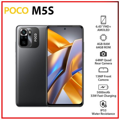 (New&Unlocked) Xiaomi POCO M5s 4G GREY 4GB+64GB Dual SIM Android Cell Phone
