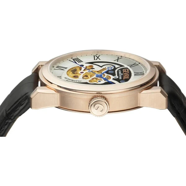Pre-owned Gevril Men's 2694 Vanderbilt Swiss Automatic Rose Gold Open Heart Leather Watch