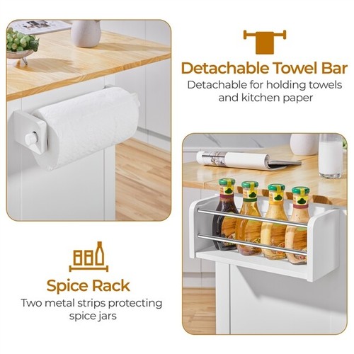 Rolling Kitchen Island with Drop Leaf, Storage Cabinet, Detachable Towel Bar