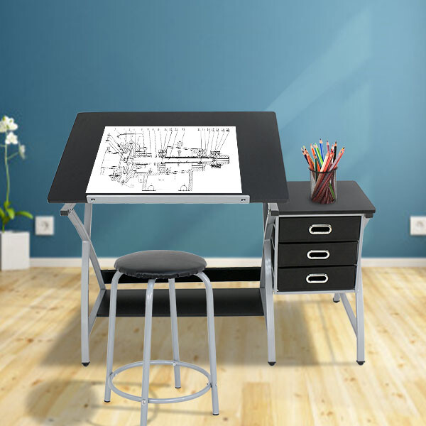 Drafting Table Folding Drawing Desk W Drawer Stool For Architect