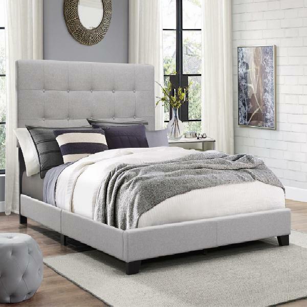 Tall and Tufted Headboard Gray Upholstery Platform Bed Frame Queen Full Twin KIN