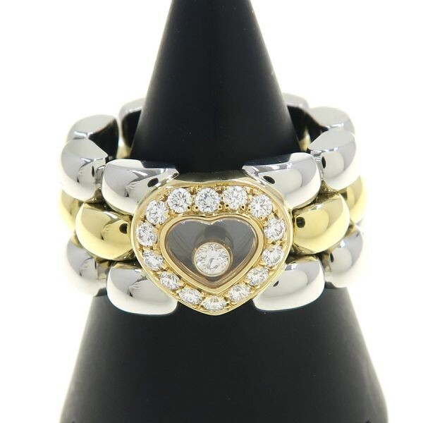 Chopard Happy Diamond Ring 18k YG Yellow Gold Steel 82/8402