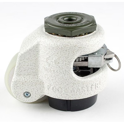 Leveling Caster, Ratchet, 50 mm PU Wheel, M12x1.75P Stem, Swivel, 250 kg Cap, NB