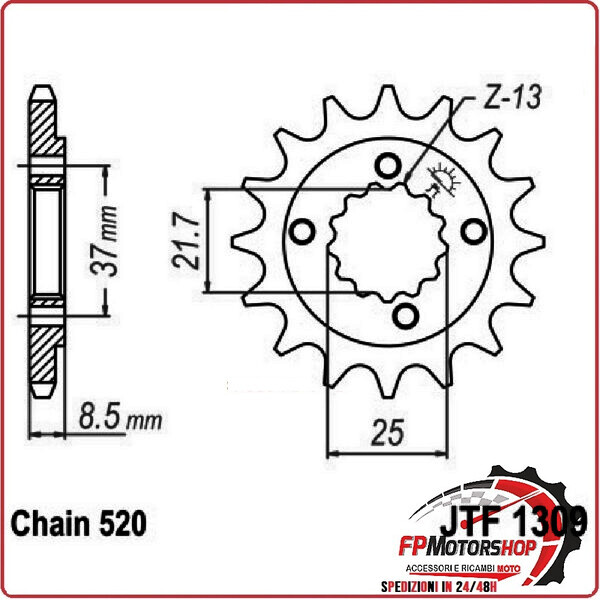 PIGNONE TRASMISSIONE PER MOTO JT 1309 Z14 JTF1309.14 14 DENTI ACCIAIO PASSO 520