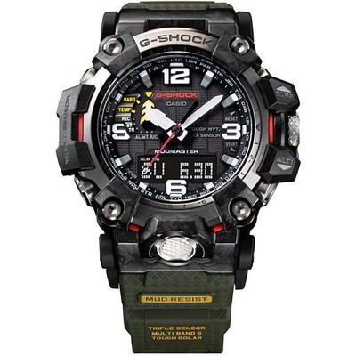 Pre-owned Casio G-shock Mudmaster Gwg-2000-1a3jf Black Red Solar Radio Mens Watch