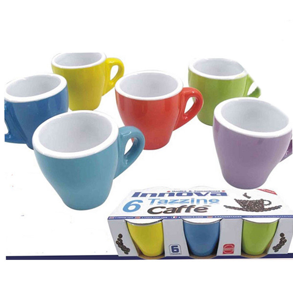 Set Servizio 6 Tazzine Tazze Caffè Colorate Color Pastello Ceramica 6x5cm sus