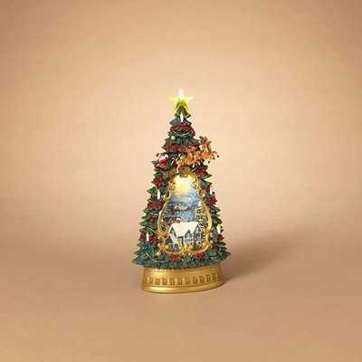 13.8''H Lighted Holiday Scene Spinning Water Globe Christmas Tree