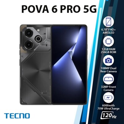 TECNO Pova 6 Pro Android Cell Phone (Black/12GB+256GB/Dual SIM/Unlocked)