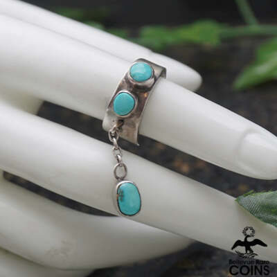 Modern Southwestern Sterling Silver & Turquoise Dangle Charm Ring