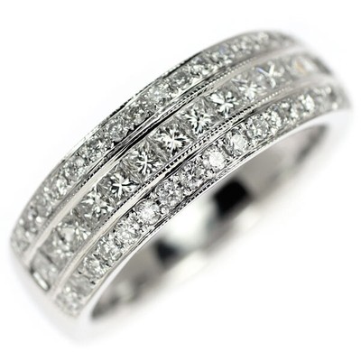 K18WG Princess Cut Round Diamond Ring 0.77ct  - Auth free shipping from Japan- A