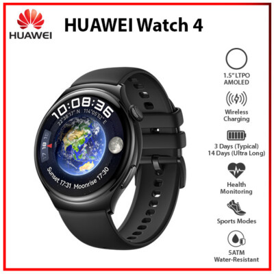 NEW HUAWEI WATCH 4 BLACK AMOLED 1.5'' 5ATM Bluetooth iOS Android Smartwatch