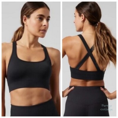 Athleta L LARGE Aurora Scoop Bra A-C Black Yoga Fitness Workout Sports Top NWT