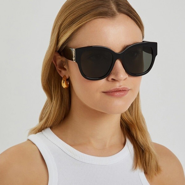 Pre-owned Saint Laurent Slm95/f 001 Black Grey Oversized Cat Eye Women Sunglasses In Gray