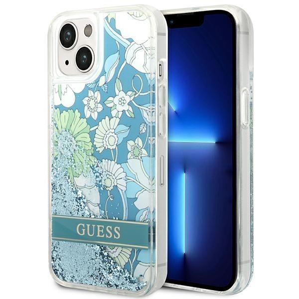 GUESS Handyhülle passend für IPHONE 13 / 14 / 15 GUHCP14SLFLSN (Flower Liquid Glitter) grün