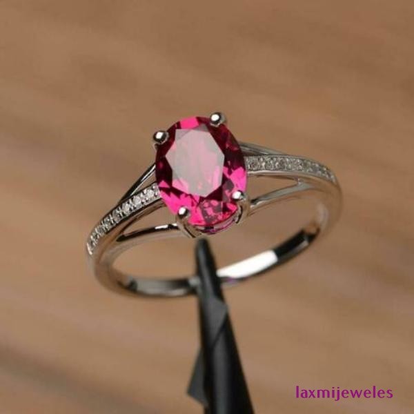 2Ct Round Cut Real Pink Sapphire Ring 925 Silver White Diamond Accent Deco Brida