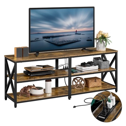 With Power Outlet For 75" Tv Tv Table W/ 3-tier Open Shelves