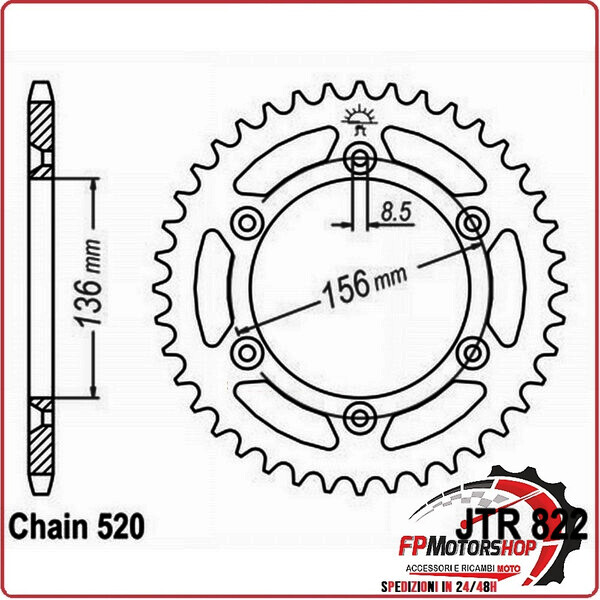 CORONA PER TRASMISSIONE MOTO ALLUMINIO JTA 822 Z48 BLU JTA822.48 48 DENTI BETA