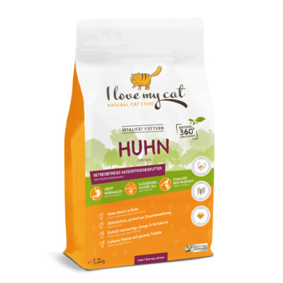 (9,99 EUR/kg) I Love My Cat - getreidefreies Trockenfutter - Huhn - 1,2 kg