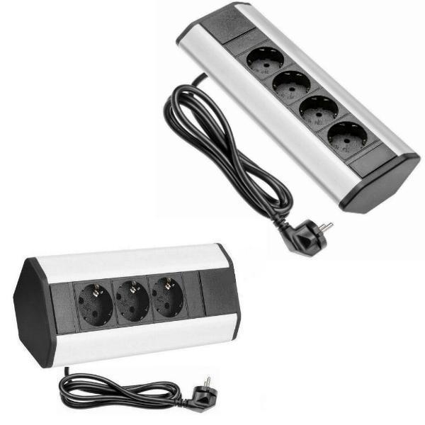 Ecksteckdose Aluminium Tischsteckdose Unterbausteckdose Küche Bad WC Aufbau