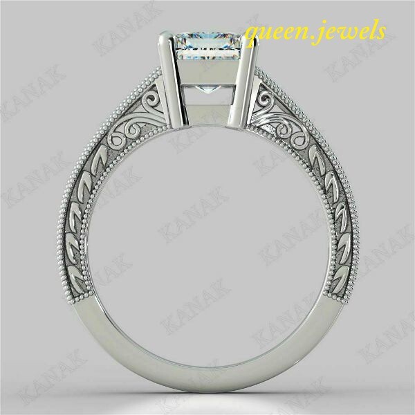 2CT Lab-Created Emerald Cut Diamond 14K White Gold Over Engagement Wedding Ring - Picture 4 of 5